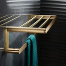 GobekUsa Brass Bath Hardware Set: Shelf, Towel Rack, Paper & Toilet Brush Holder in Brushed Gold