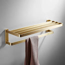 GobekUsa Brass Bath Hardware Set: Shelf, Towel Rack, Paper & Toilet Brush Holder in Brushed Gold