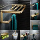 GobekUsa Brass Bath Hardware Set: Shelf, Towel Rack, Paper & Toilet Brush Holder in Brushed Gold
