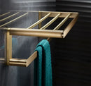 GobekUsa Brass Bath Hardware Set: Shelf, Towel Rack, Paper & Toilet Brush Holder in Brushed Gold