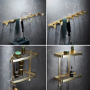 GobekUsa Brass Bath Hardware Set: Shelf, Towel Rack, Paper & Toilet Brush Holder in Brushed Gold