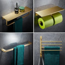 GobekUsa Brass Bath Hardware Set: Shelf, Towel Rack, Paper & Toilet Brush Holder in Brushed Gold