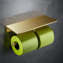 GobekUsa Brass Bath Hardware Set: Shelf, Towel Rack, Paper & Toilet Brush Holder in Brushed Gold