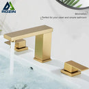 GobekUsa Brushed Gold Black Dual Handle Waterfall Bathroom Sink Faucet, Deck Mounted