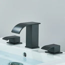 GobekUsa Brushed Gold Black Dual Handle Waterfall Bathroom Sink Faucet, Deck Mounted