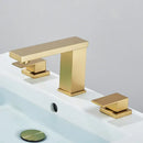 GobekUsa Brushed Gold Black Dual Handle Waterfall Bathroom Sink Faucet, Deck Mounted