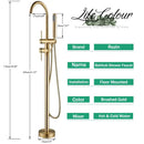 GobekUsa Brushed Gold Freestanding Bathtub Shower Mixer with Handshower