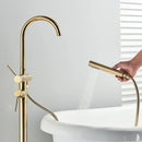 GobekUsa Brushed Gold Freestanding Bathtub Shower Mixer with Handshower