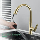 GobekUsa Brushed Gold Gourmet Kitchen Faucet with Flexible Pull Out Mixer Tap