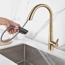 GobekUsa Brushed Gold Kitchen Sink Faucet with Pull Out Spring Spout