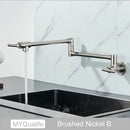 GobekUsa Brushed Gold Brass Pot Filler Faucet with Folding Spout - Wall Mounted Kitchen Tap