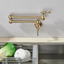 GobekUsa Brushed Gold Brass Pot Filler Faucet with Folding Spout - Wall Mounted Kitchen Tap