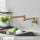 GobekUsa Brushed Gold Brass Pot Filler Faucet with Folding Spout - Wall Mounted Kitchen Tap
