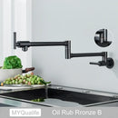 GobekUsa Brushed Gold Brass Pot Filler Faucet with Folding Spout - Wall Mounted Kitchen Tap