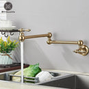GobekUsa Brushed Gold Brass Pot Filler Faucet with Folding Spout - Wall Mounted Kitchen Tap