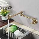 GobekUsa Brushed Gold Brass Pot Filler Faucet with Folding Spout - Wall Mounted Kitchen Tap