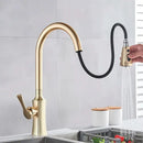 GobekUsa Brushed Gold Pull Out Kitchen Faucet with 2 Function Head and Spring Design