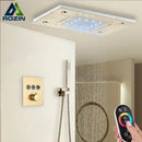 GobekUsa Brushed Gold LED Rainfall Shower Set with Thermostatic Faucet