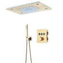 GobekUsa Brushed Gold LED Rainfall Shower Set with Thermostatic Faucet