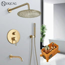 GobekUsa Brushed Gold Shower Faucet Set Wall Mount Rainfall Shower System
