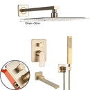 GobekUsa Brushed Gold Shower Mixer: Wall Mount Rainfall Head, Hand Shower, Rotate Tub Spout