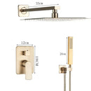 GobekUsa Brushed Gold Shower Mixer: Wall Mount Rainfall Head, Hand Shower, Rotate Tub Spout