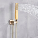 GobekUsa Brushed Gold Shower Mixer: Wall Mount Rainfall Head, Hand Shower, Rotate Tub Spout