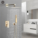GobekUsa Brushed Gold Shower Mixer: Wall Mount Rainfall Head, Hand Shower, Rotate Tub Spout