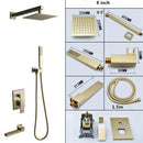 GobekUsa Brushed Gold In-Wall Shower Set with Rainfall Shower Head 8-12"