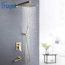GobekUsa Brushed Gold In-Wall Shower Set with Rainfall Shower Head 8-12"