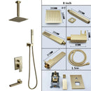 GobekUsa Brushed Gold In-Wall Shower Set with Rainfall Shower Head 8-12"
