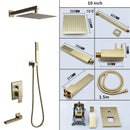 GobekUsa Brushed Gold In-Wall Shower Set with Rainfall Shower Head 8-12"