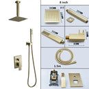 GobekUsa Brushed Gold In-Wall Shower Set with Rainfall Shower Head 8-12"