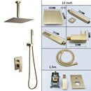 GobekUsa Brushed Gold In-Wall Shower Set with Rainfall Shower Head 8-12"