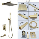 GobekUsa Brushed Gold In-Wall Shower Set with Rainfall Shower Head 8-12"