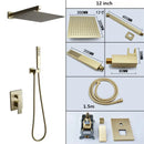 GobekUsa Brushed Gold In-Wall Shower Set with Rainfall Shower Head 8-12"