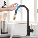 GobekUsa Brushed Gold Smart Sensor Kitchen Faucet, Dual Outlet, Single Handle