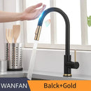 GobekUsa Brushed Gold Smart Sensor Kitchen Faucet, Dual Outlet, Single Handle