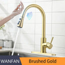 GobekUsa Brushed Gold Smart Sensor Kitchen Faucet, Dual Outlet, Single Handle