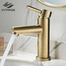 GobekUsa Brushed Gold Solid Brass Bathroom Faucet Single Handle Deck Mounted Tap