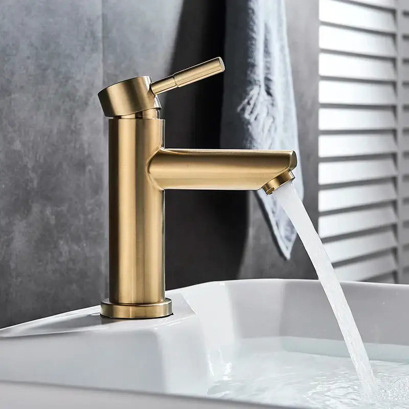 GobekUsa Brushed Gold Solid Brass Bathroom Faucet Single Handle Deck Mounted Tap, photo 4 of 10