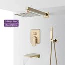 GobekUsa Brushed Gold Shower Faucet Set 2/3 Way Rainfall Bathtub Mixer Wall Mounted Box