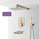 GobekUsa Brushed Gold Shower Faucet Set 2/3 Way Rainfall Bathtub Mixer Wall Mounted Box