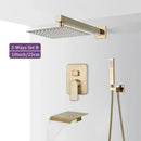 GobekUsa Brushed Gold Shower Faucet Set 2/3 Way Rainfall Bathtub Mixer Wall Mounted Box