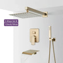 GobekUsa Brushed Gold Shower Faucet Set 2/3 Way Rainfall Bathtub Mixer Wall Mounted Box
