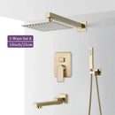 GobekUsa Brushed Gold Shower Faucet Set 2/3 Way Rainfall Bathtub Mixer Wall Mounted Box