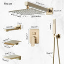 GobekUsa Brushed Gold Shower Faucet Set 2/3 Way Rainfall Bathtub Mixer Wall Mounted Box