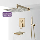 GobekUsa Brushed Gold Shower Faucet Set 2/3 Way Rainfall Bathtub Mixer Wall Mounted Box