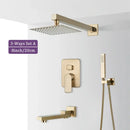 GobekUsa Brushed Gold Shower Faucet Set 2/3 Way Rainfall Bathtub Mixer Wall Mounted Box