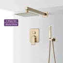 GobekUsa Brushed Gold Shower Faucet Set 2/3 Way Rainfall Bathtub Mixer Wall Mounted Box